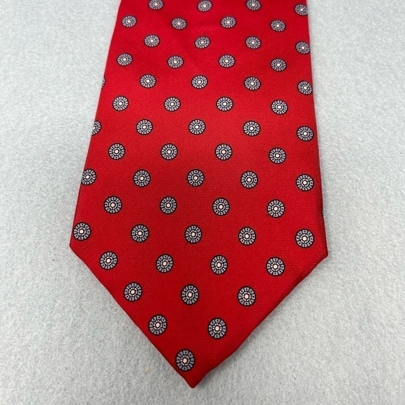 VTG Bert Pulitzer Red White Silk Flower Mens Neck Tie 57x3.75, made in USA. - Picture 2 of 5